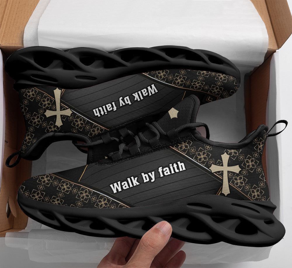 Christian Best Running Shoes, Jesus Walk By Faith Running Sneakers Black Art Max Soul Shoes For Men And Women, Jesus Fashion Shoes