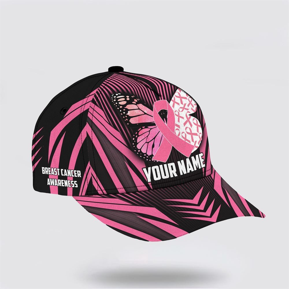 Customized Breast Cancer Awareness Butterfly Black And Pink Art Baseball Cap, Gifts For Breast Cancer Patients, Breast Cancer Hat