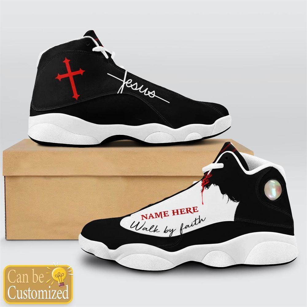 Jesus Walk By Faith Black And White Custom Name Jd13 Shoes For Man And Women, Christian Basketball Shoes, Gifts For Christian, God Shoes