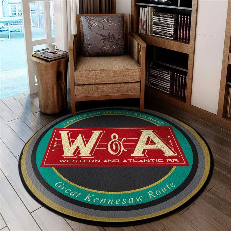 Warr Living Room Round Mat Circle Rug Western & Atlantic Railroad