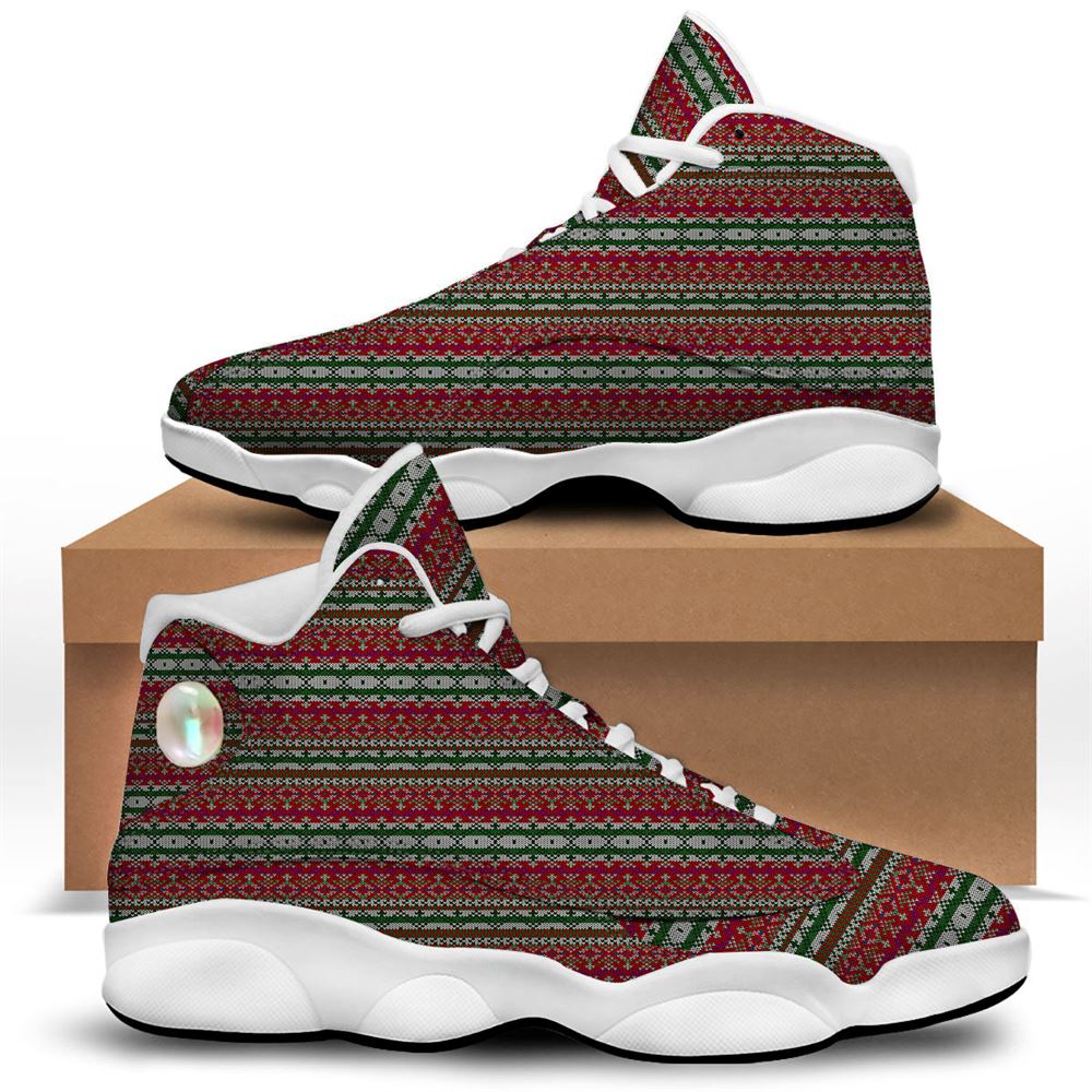 Christmas Basketball Shoes, Holiday Knitted Christmas Print Pattern Jd13 Shoes For Men Women, Christmas Fashion Shoes