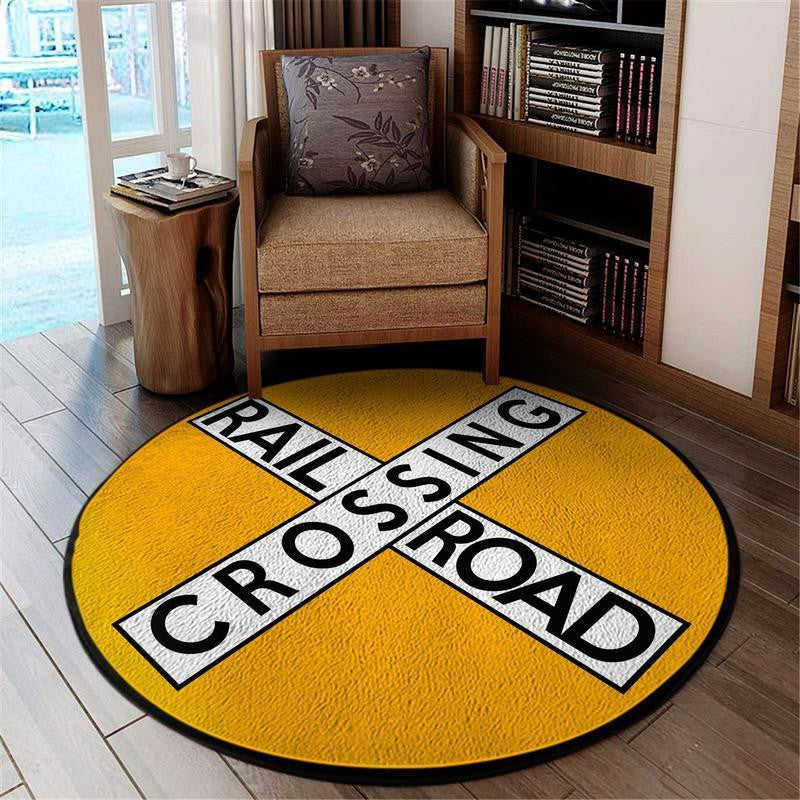 Railway Living Room Round Mat Circle Rug Railroad Crossing