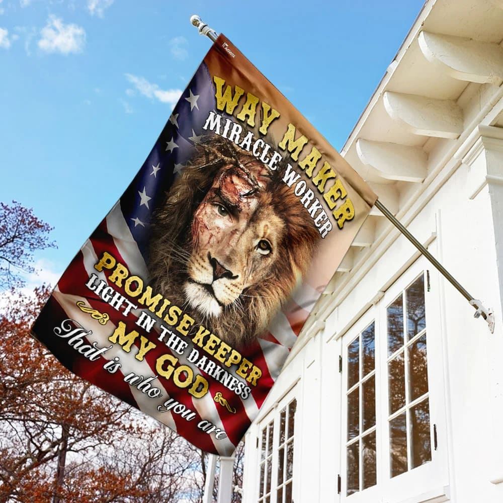 Way Maker Miracle Worker Jesus And Lion House Flag, Outdoor Religious Flags, Christian Flag, Scripture Flag, Garden Banner