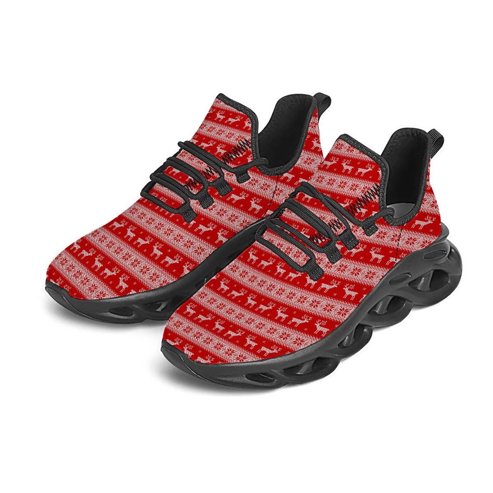 Deer Knitted Christmas Print Pattern Black Max Soul Shoes For Men Women, Best Running Sneaker, Christmas Shoes, Winter Fashion Shoes