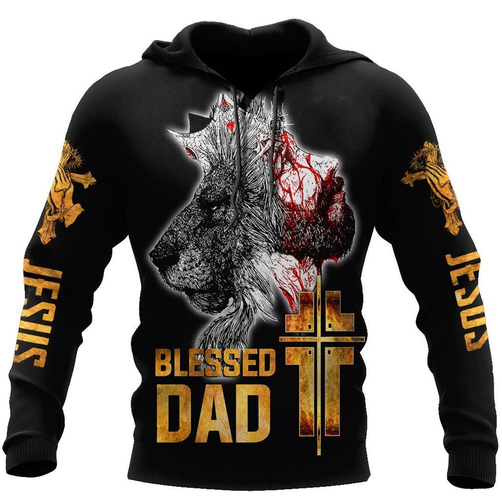 Blessed Dad God Loves Me Lion Protects Me God 3D Hoodie For Man And Women, Jesus Printed 3D Hoodie