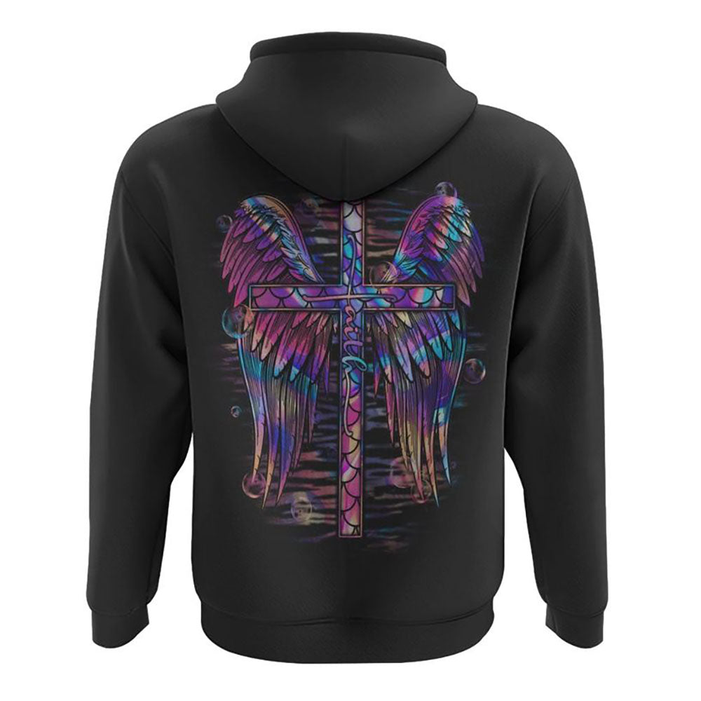 Faith Cross Wings Mermaid Hologram Texture All Over Print 3D Hoodie, Christian Hoodie, Christian Sweatshirt, Bible Verse Shirt