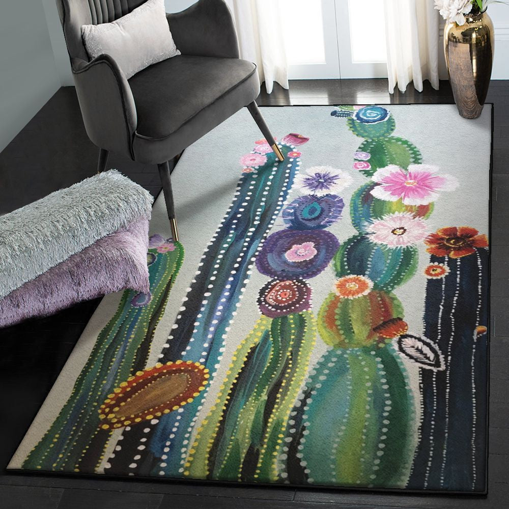 Desert Plant Washable Cactus Rug Rectangle Rugs Washable Area Rug Non-Slip Carpet For Living Room Bedroom