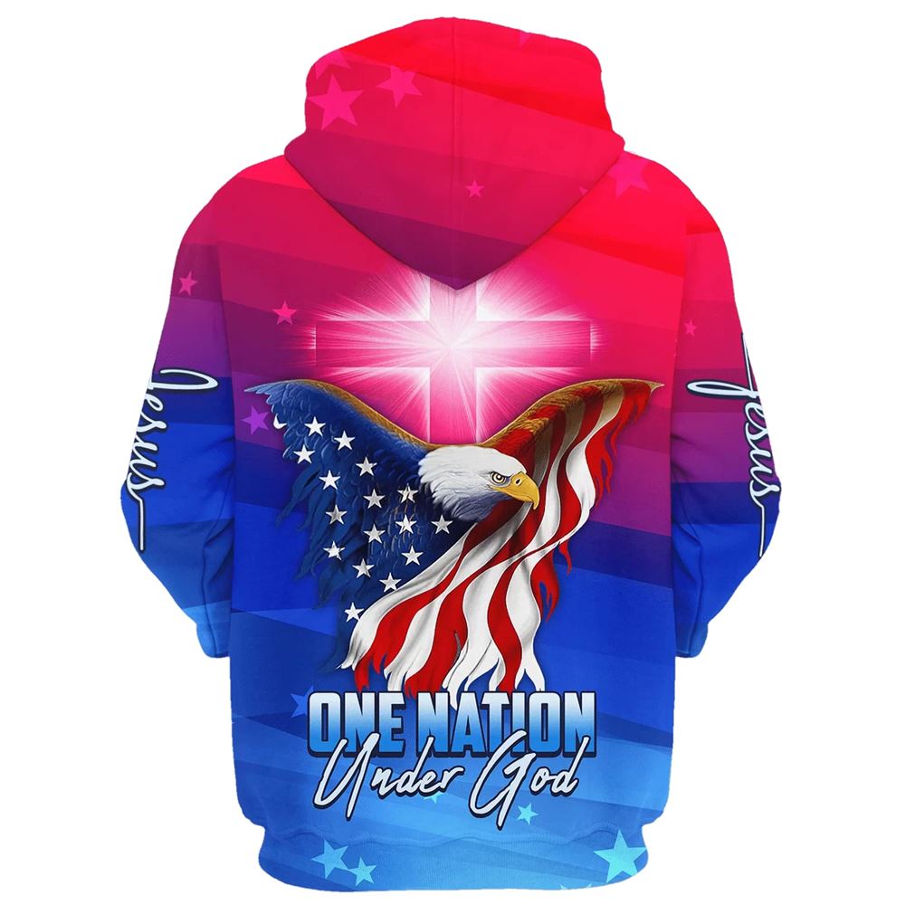 Eagle Us Flag Cross Light One Nation Under God Jesus Hoodies Jesus Hoodie Men & Women, God 3D Printed Hoodie, Christian Apparel Hoodies