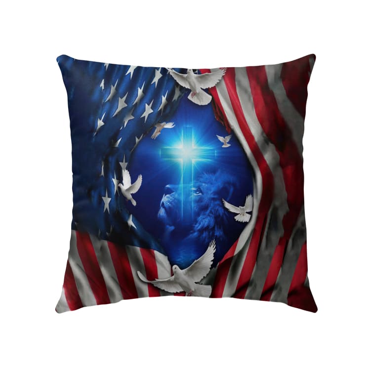 Jesus Lion American Flag Of Faith Christian Pillow