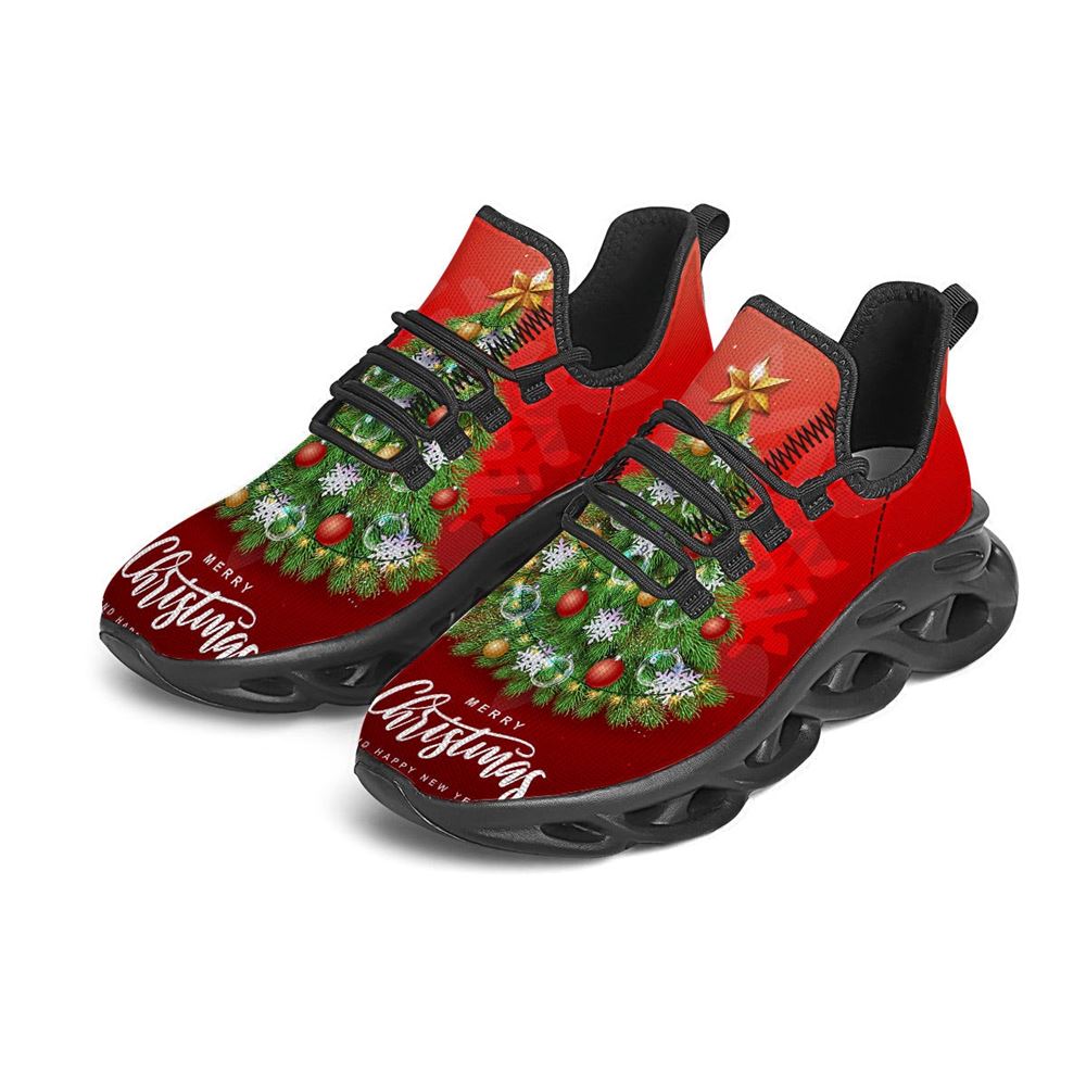 Christmas Tree Print Black Max Soul Shoes For Men Women, Best Running Sneaker, Christmas Shoes, Winter Fashion Shoes