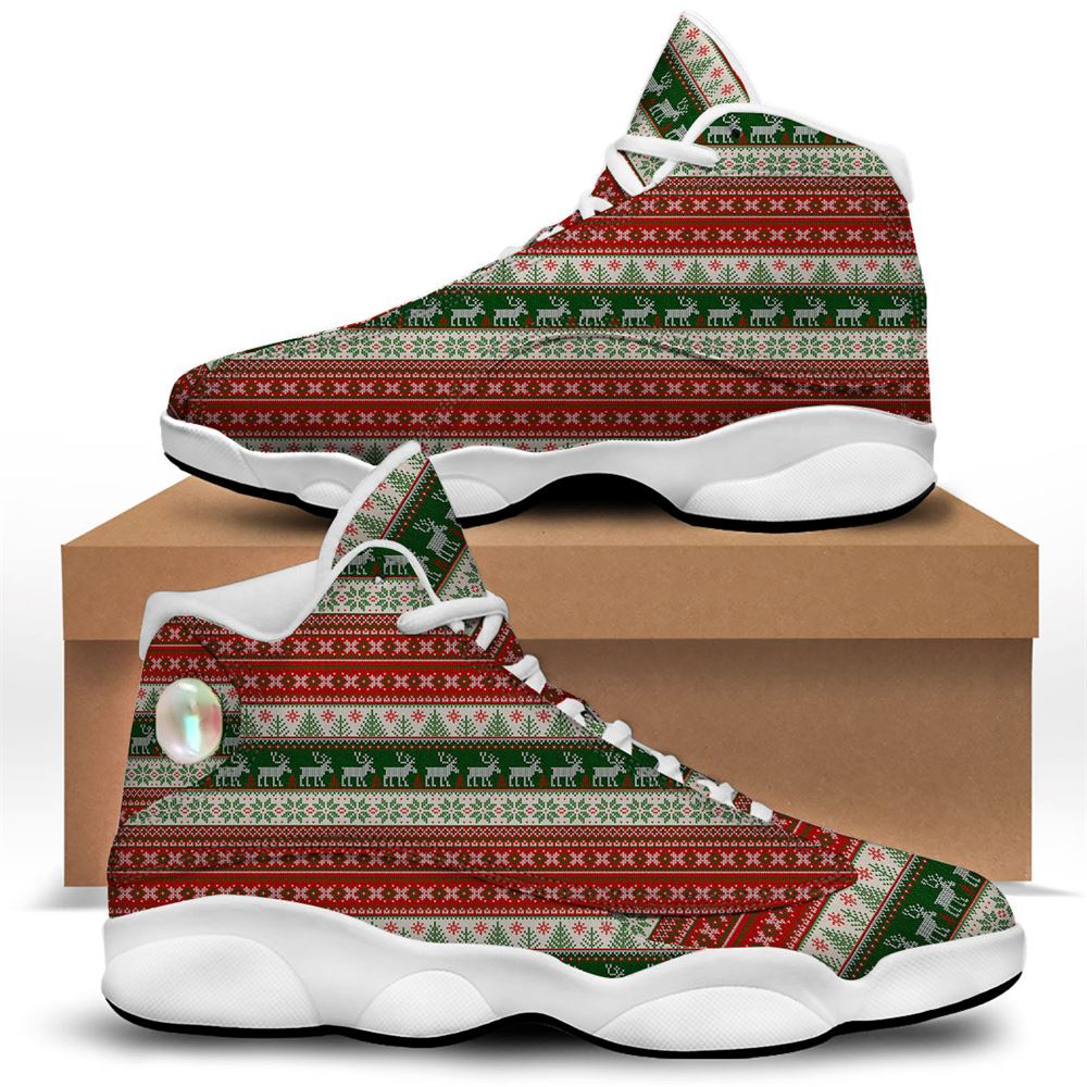 Christmas Basketball Shoes, Knitted Merry Christmas Print Pattern Jd13 Shoes For Men Women, Christmas Fashion Shoes