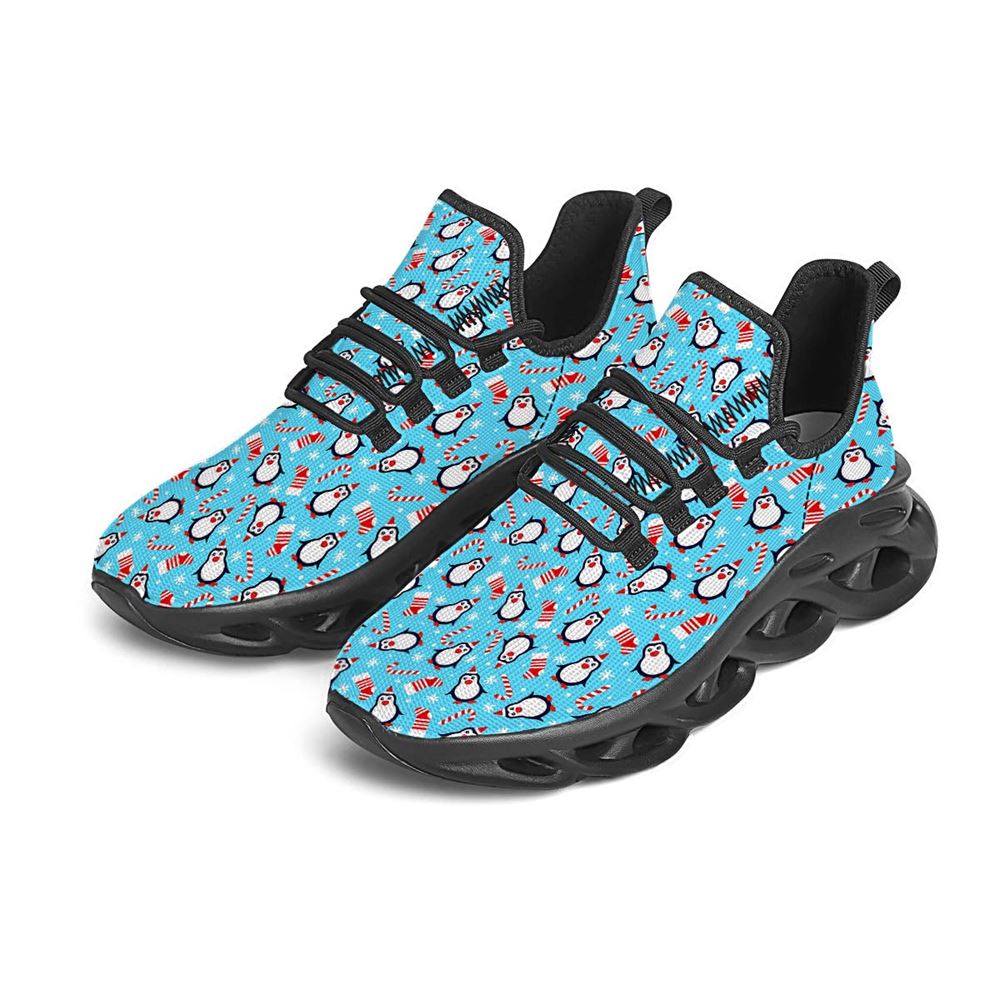 Penguin Christmas Santa Print Pattern Black Max Soul Shoes For Men Women, Best Running Sneaker, Christmas Shoes, Winter Fashion Shoes