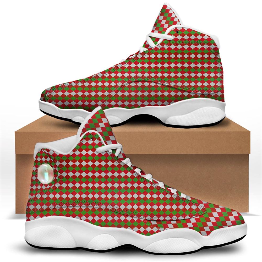 Christmas Basketball Shoes, Argyle Christmas Themed Print Pattern Jd13 Shoes For Men Women, Christmas Fashion Shoes