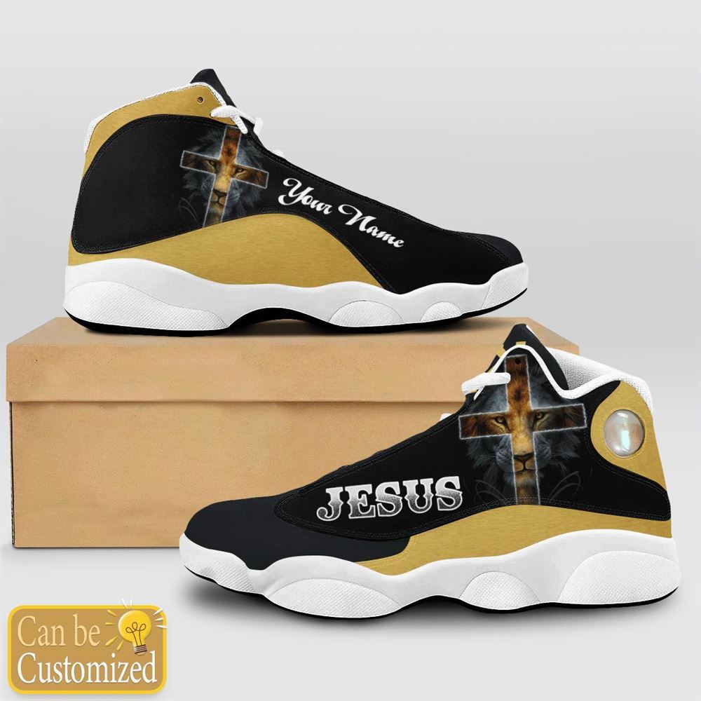 Black And Yellow Lion Jesus Custom Name Jd13 Shoes For Man And Women, Christian Basketball Shoes, Gifts For Christian, God Shoes