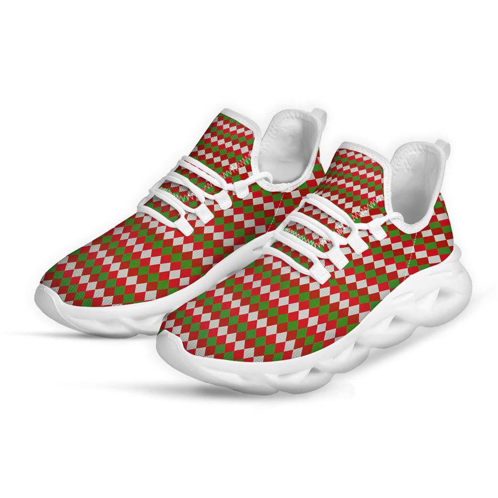 Argyle Christmas Themed Print Pattern White Max Soul Shoes For Men Women, Best Running Sneaker, Christmas Shoes, Winter Fashion Shoes