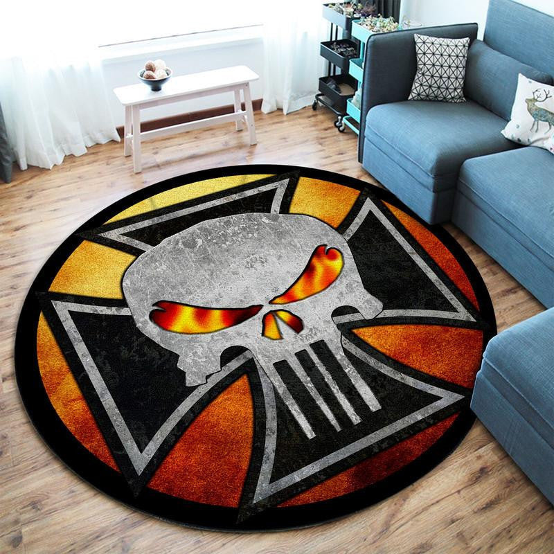 Rat Rod Iron Cross Skull Round Mat Round Floor Mat Room Rugs Carpet Outdoor Rug Washable Rugs