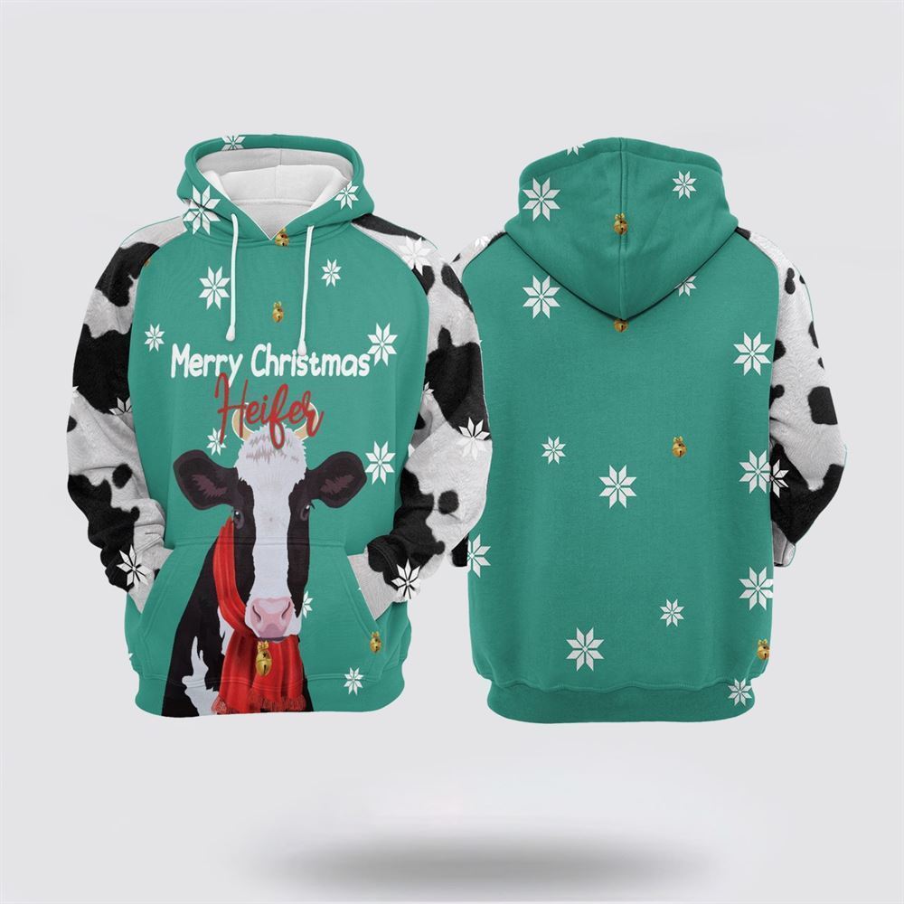 Cow Merry Christmas Heifer All Over Print 3D Hoodie For Men & Women, Christmas Hoodie Cute, Christmas Gift, Christmas Fashion