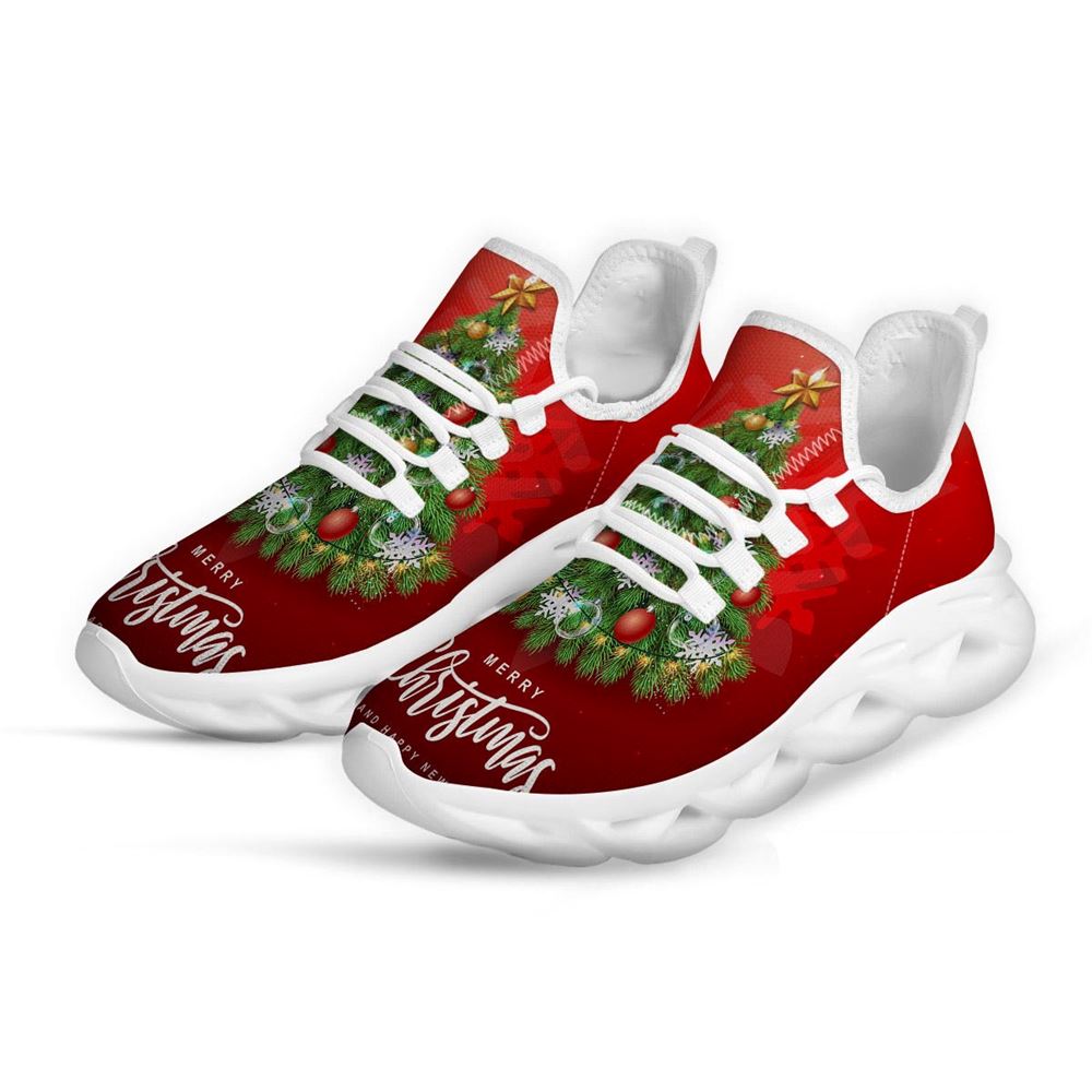 Christmas Tree Print White Max Soul Shoes For Men Women, Best Running Sneaker, Christmas Shoes, Winter Fashion Shoes