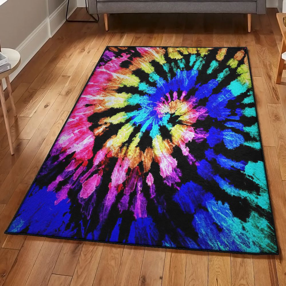 Bow Tie Rainbow Tie Dye Rug Rectangle Rugs Washable Area Rug Non-Slip Carpet For Living Room Bedroom