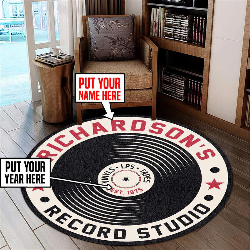 Personalized Record Studio Living Room Round Mat Circle Rug