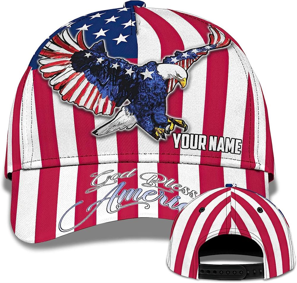 Us Eagle With American Flag God Bless America Custom Name Baseball Cap, Christian Baseball Cap, Religious Cap, Jesus Gift, Jesus Hat