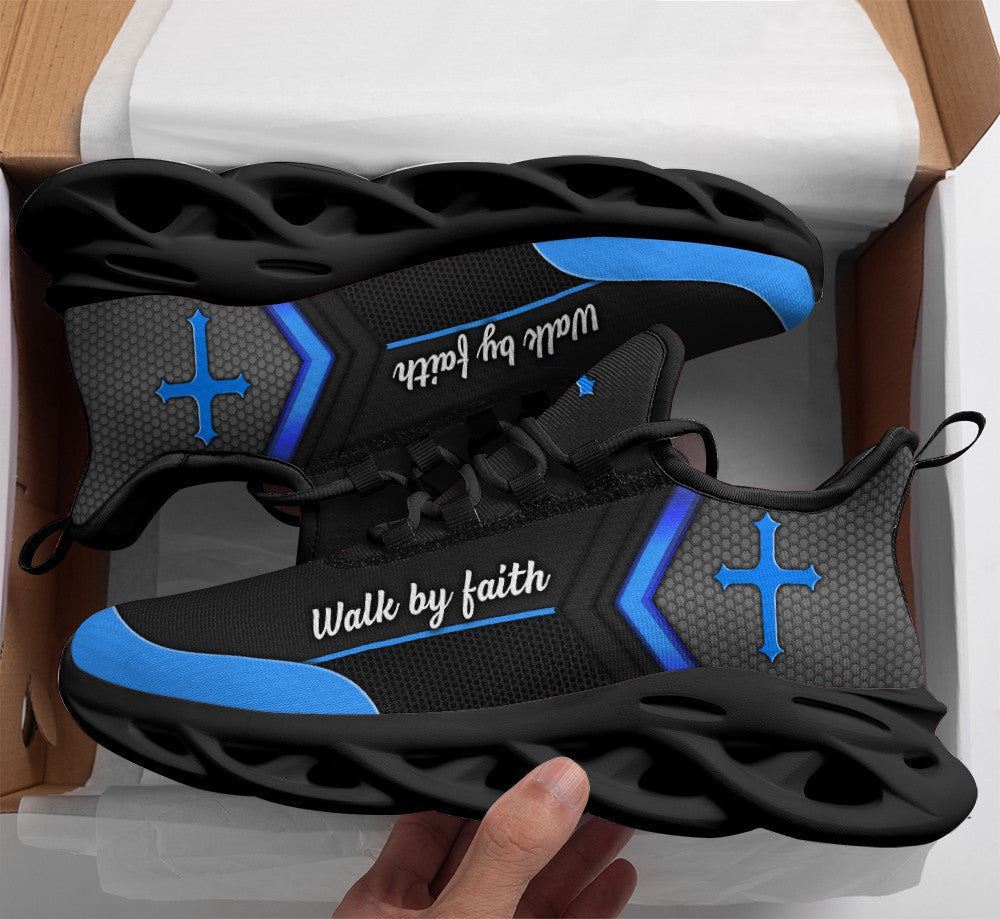 Christian Best Running Shoes, Black Jesus Walk By Faith Running Shoes Max Soul Shoes For Men And Women, Jesus Fashion Shoes