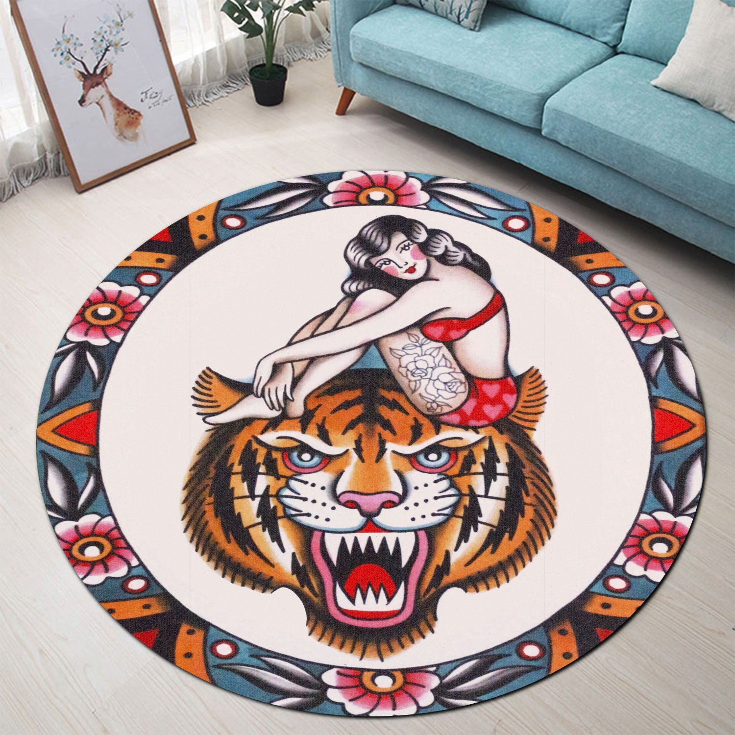 Tiger Queen Tattoo Round Mat Round Floor Mat Room Rugs Carpet Outdoor Rug Washable Rugs