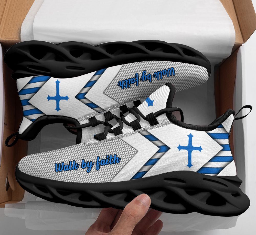 Christian Best Running Shoes, Jesus Walk By Faith Running Sneakers Christ White Max Soul Shoes For Men And Women, Jesus Fashion Shoes