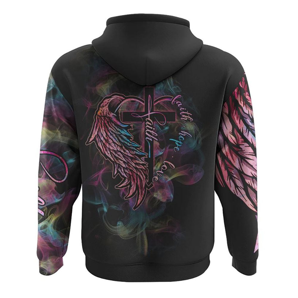 Faith Hope Love Half Wings Heart Colorful Smoke All Over Print 3D Hoodie, Christian Hoodie, Christian Sweatshirt, Bible Verse Shirt