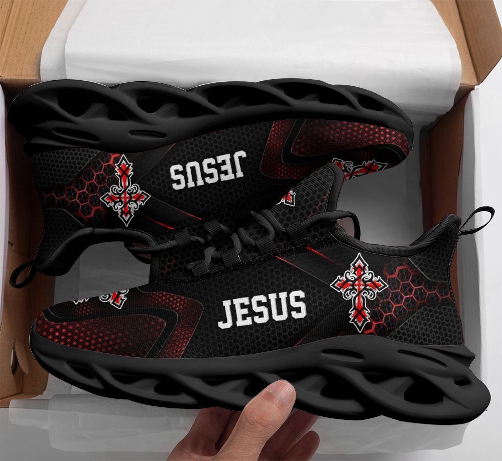 Christian Best Running Shoes, Black Jesus Running Sneakers Max Soul Shoes For Men And Women, Jesus Fashion Shoes