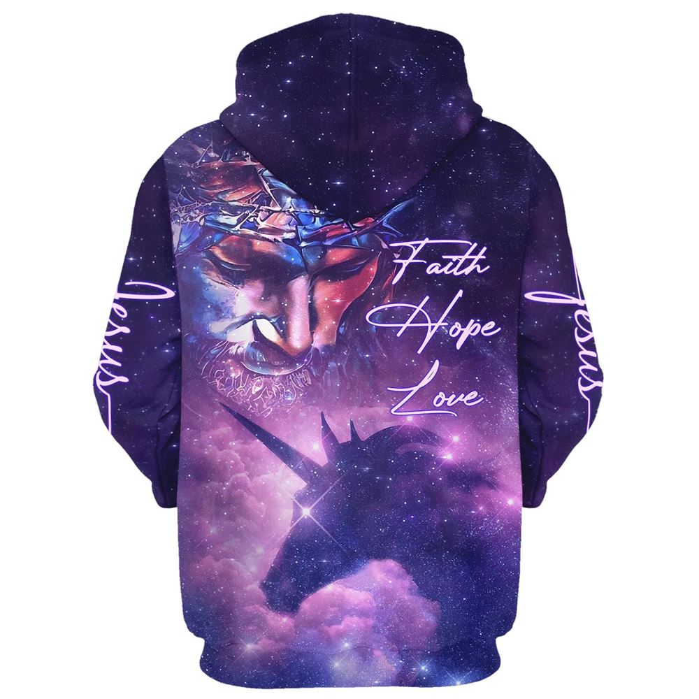 Faith Hope Love Jesus Purple Horse 3D Hoodies Jesus Hoodie Men & Women, God 3D Printed Hoodie, Christian Apparel Hoodies