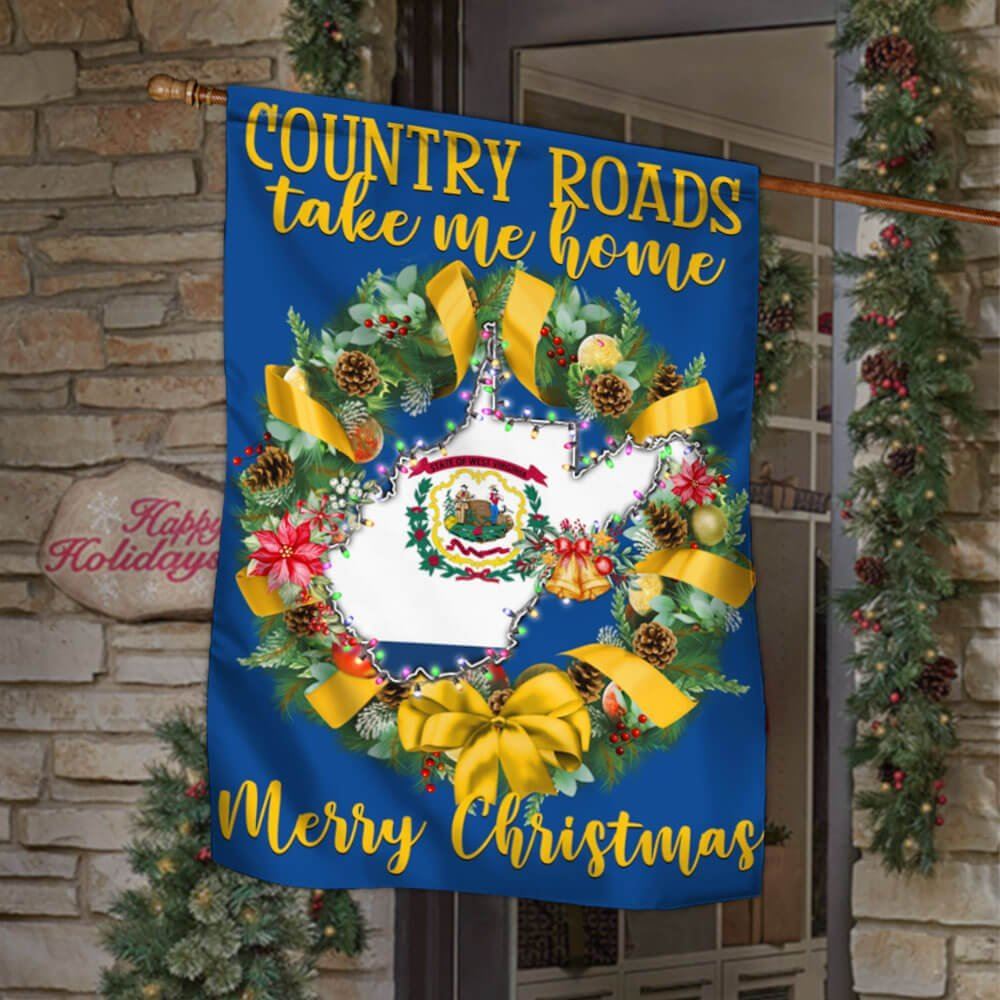 West Virginia Merry Christmas Country Roads Take Me Home Flag, Christmas Garden Flag, Home Decor Accessories, Christmas Outdoor Decor Ideas