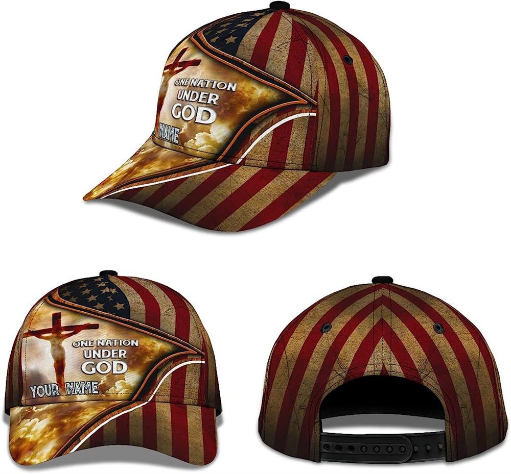 Cross One Nation Under God American Flag All Over Print Baseball Cap, God Cap, Gift Ideas For Male