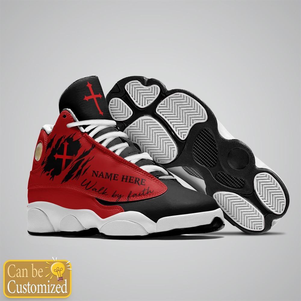 Black Red Walk By Faith Jesus Custom Name Jd13 Shoes For Man And Women, Christian Basketball Shoes, Gifts For Christian, God Shoes