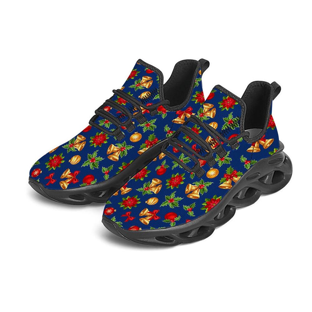 Poinsettia Merry Christmas Print Pattern Black Max Soul Shoes For Men Women, Best Running Sneaker, Christmas Shoes, Winter Fashion Shoes