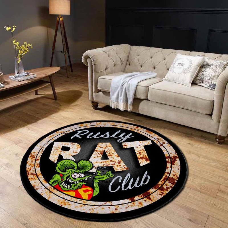 Rusty Rat Club Hot Rod Round Mat Round Floor Mat Room Rugs Carpet Outdoor Rug Washable Rugs