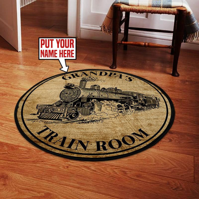 Personalized Train Room Steam Locomotive Living Room Round Mat Circle Rug