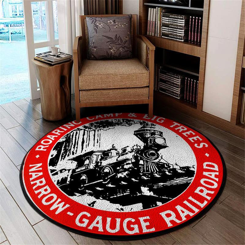 Reproduction Red Big Trees Railroad  Roaring Camp & Big Trees  Narrow Gauge Railroad Living Room Round Mat Circle Rug