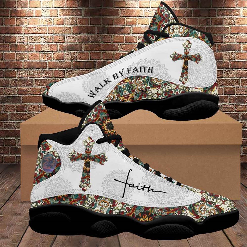 Walk By Faith Boho Design Flower Style Jd13 Shoes For Man And Women, Christian Basketball Shoes, Gift For Christian, God Shoes