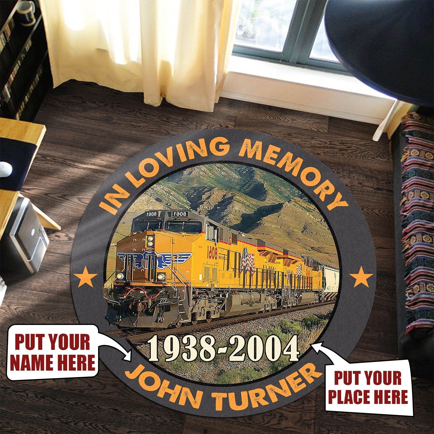 Personalized In Memory Railway Living Room Round Mat Circle Rug