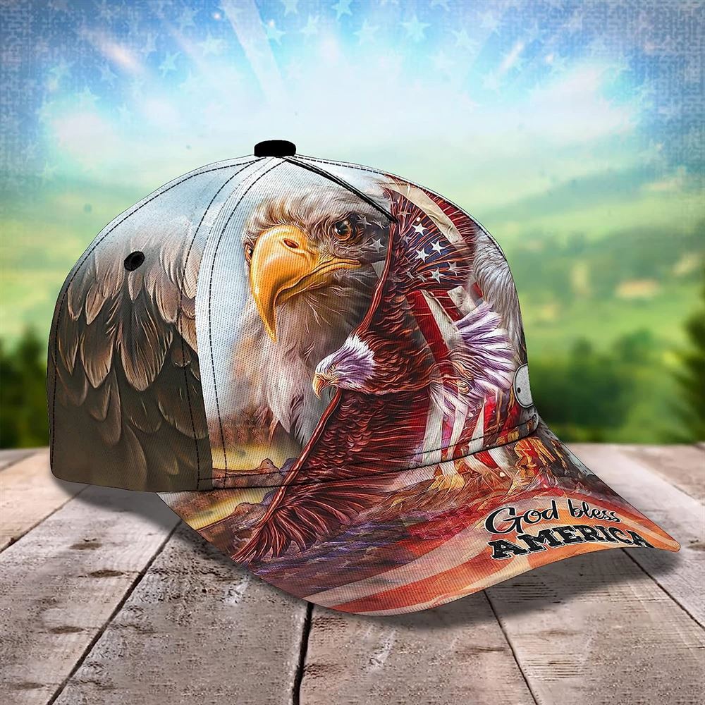 Us Bald Eagle God Bless America Custom Name Baseball Cap, Christian Baseball Cap, Religious Cap, Jesus Gift, Jesus Hat