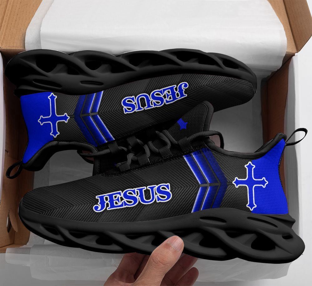 Christian Best Running Shoes, Jesus Running Sneakers Blue Art Max Soul Shoes For Men And Women, Jesus Fashion Shoes