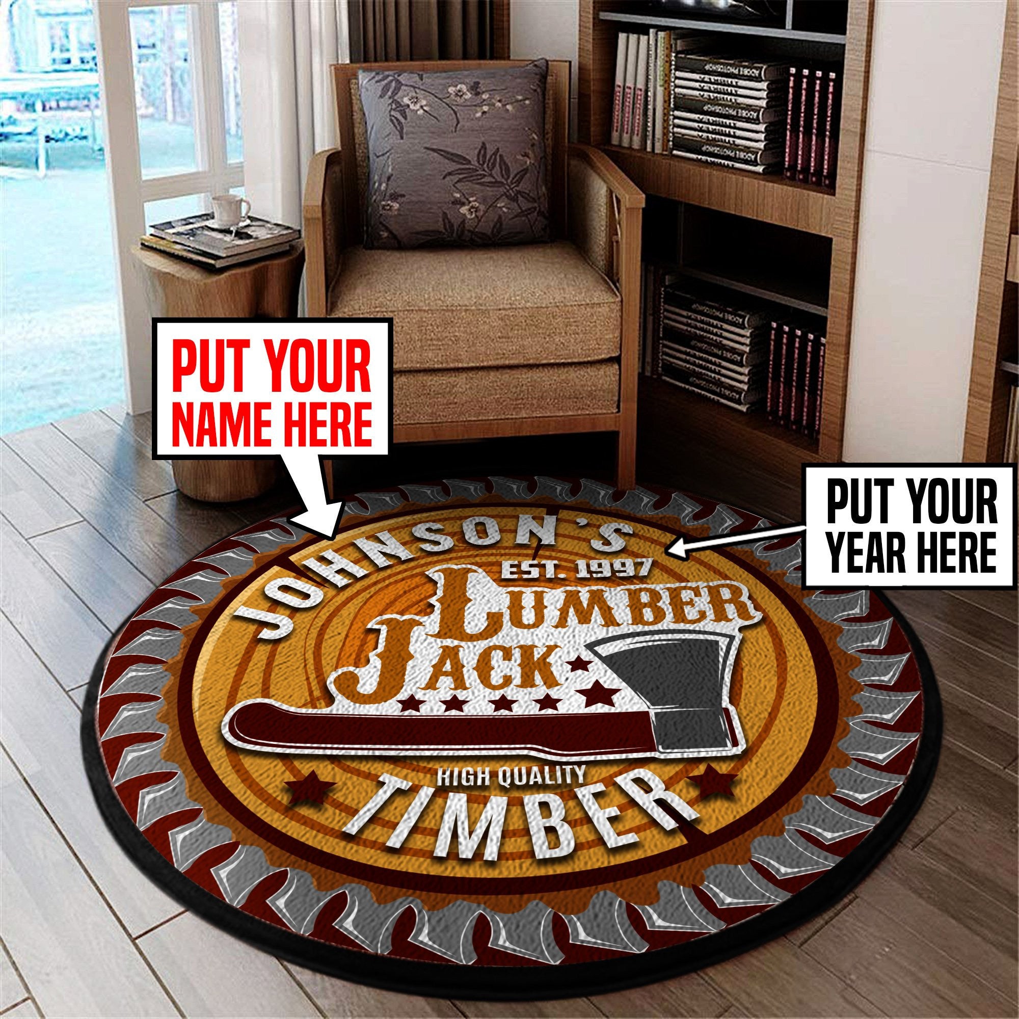 Personalized Lumberjack Round Mat Round Floor Mat Room Rugs Carpet Outdoor Rug Washable Rugs