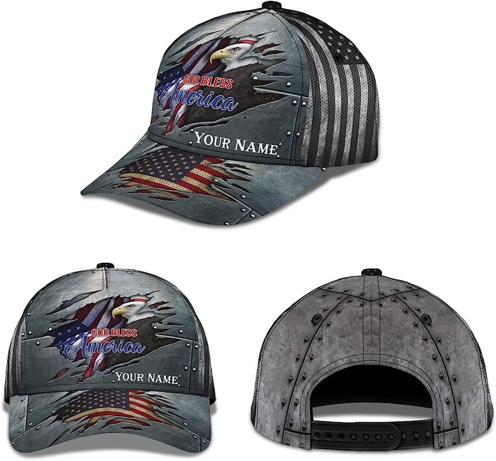 Unisex God Bless America Bald Eagle Custom Name Baseball Cap, Christian Baseball Cap, Religious Cap, Jesus Gift, Jesus Hat