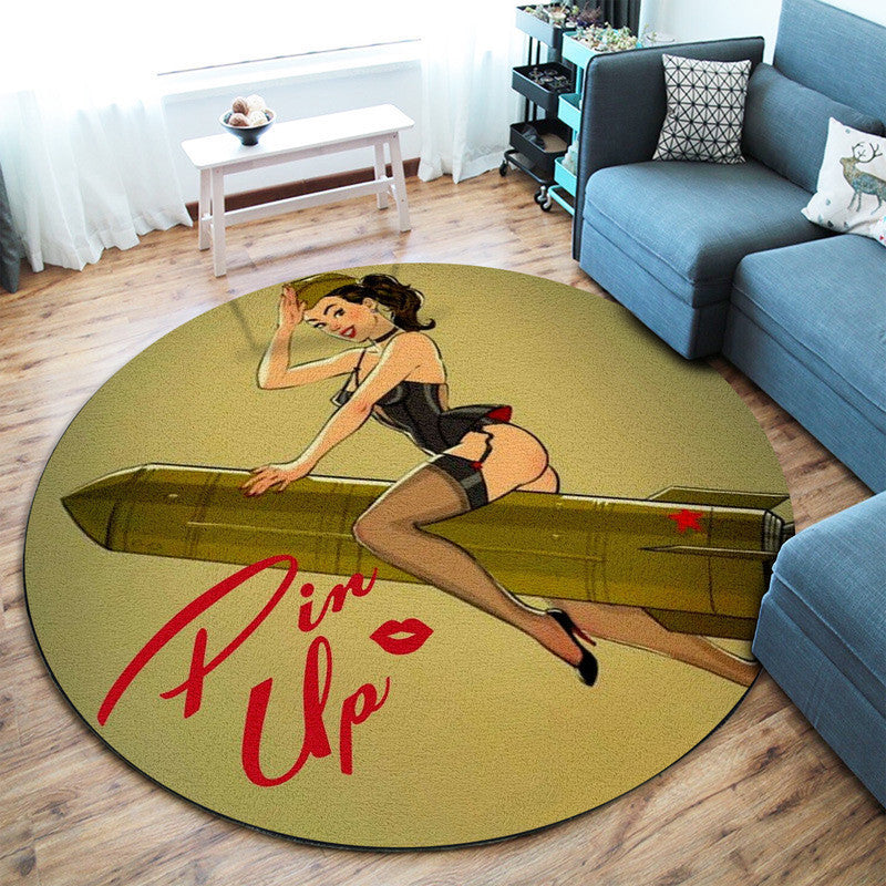 Pin Up Girl Hot Rat Rod Round Mat Round Floor Mat Room Rugs Carpet Outdoor Rug Washable Rugs