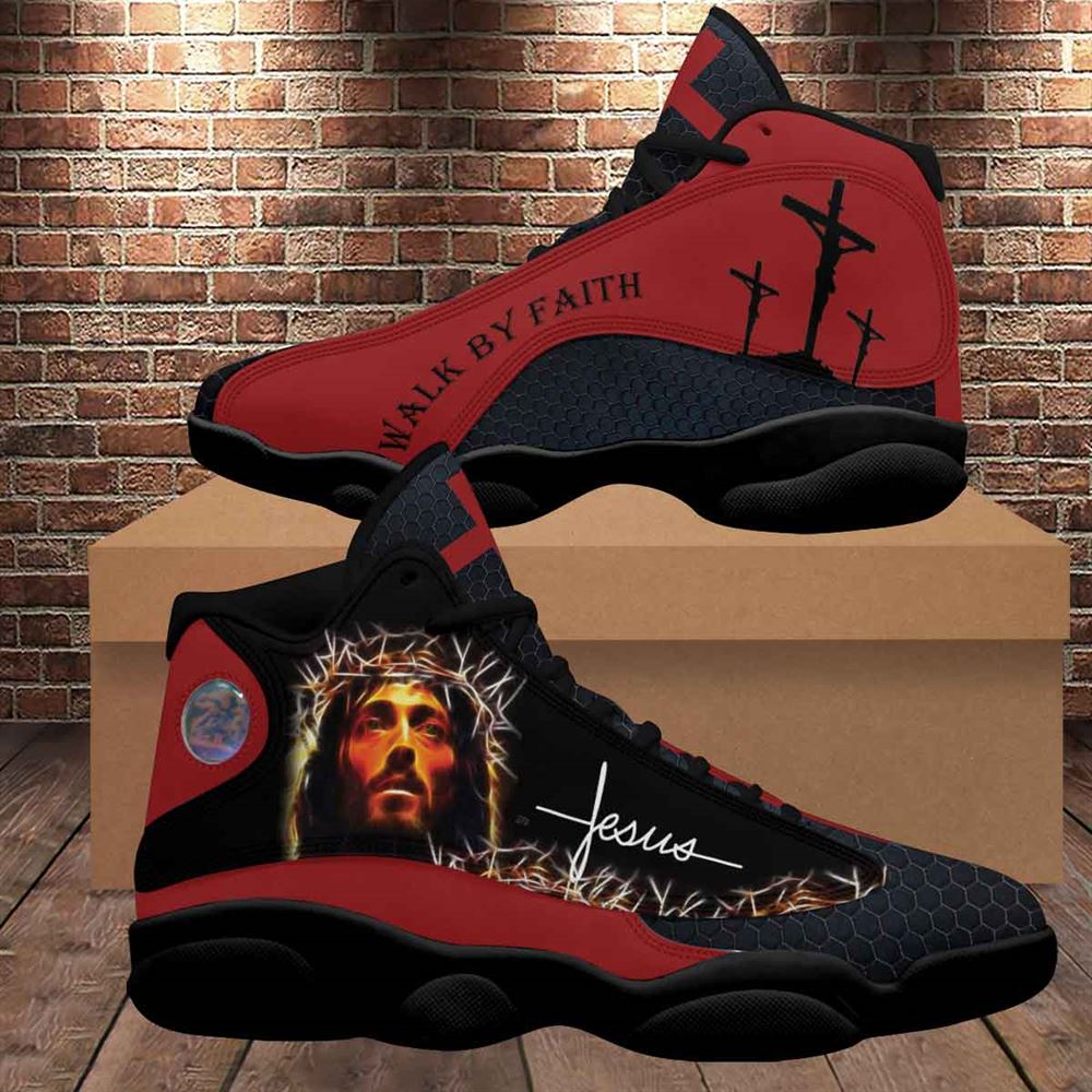 Jesus Walk By Faith, Jesus Drawing Art Jd13 Shoes For Man And Women, Christian Basketball Shoes, Gift For Christian, God Shoes