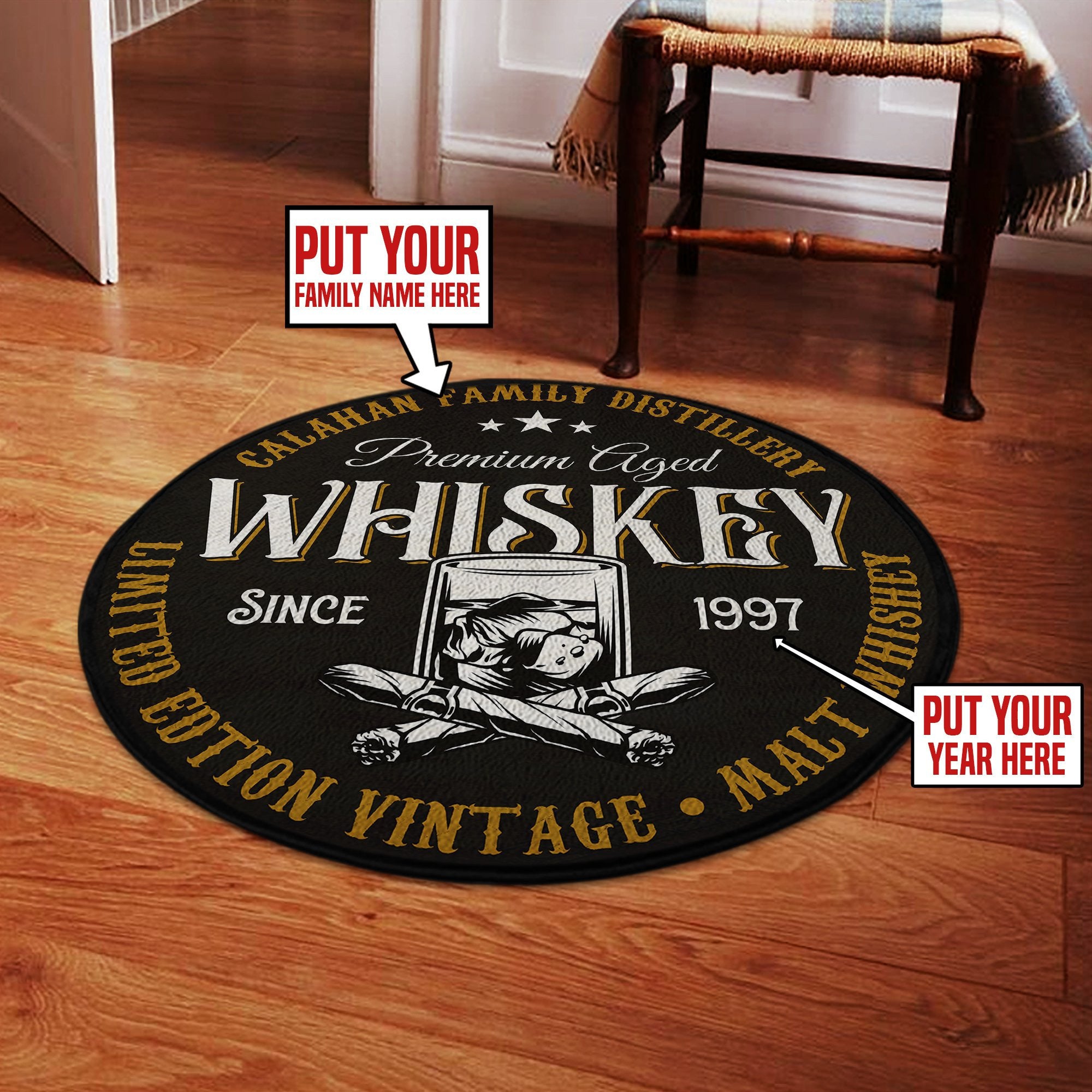 Personalized Whiskey Round Mat Round Floor Mat Room Rugs Carpet Outdoor Rug Washable Rugs