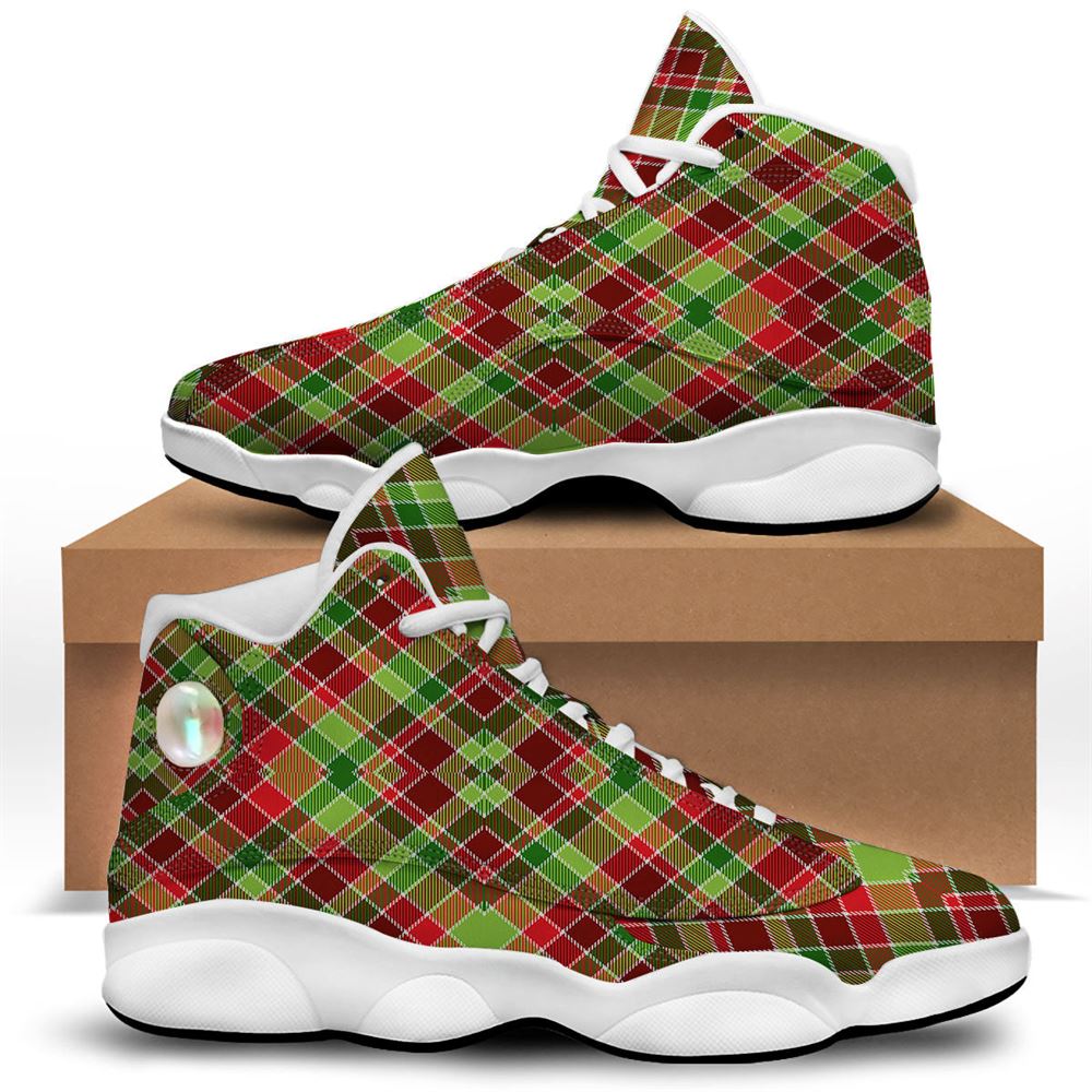 Christmas Basketball Shoes, Plaid Merry Christmas Print Pattern Jd13 Shoes For Men Women, Christmas Fashion Shoes