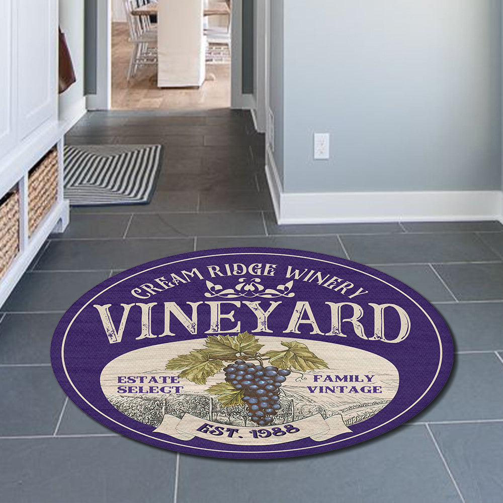 Personalized Vineyard Winery Living Room Round Mat Circle Rug