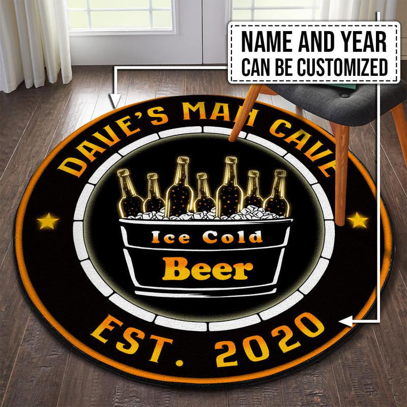 Personalized Man Cave Ice Cold Beer Round Mat Round Floor Mat Room Rugs Carpet Outdoor Rug Washable Rugs